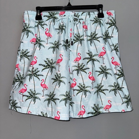 EUC Broken Threads Cabana Matching Swim Set Flamingo Palms Trunks Shirt Medium - Picture 7 of 10